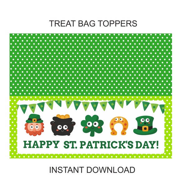 Printable St. Patrick's Day Bag Toppers / St. Patrick's Day party favors / St. Patrick's Day bag topper / Leprechaun bag toppers / PDF