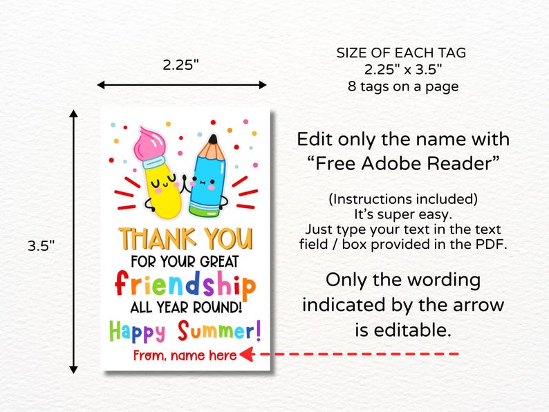 Last Day of School Friend Tags Printable / End of Year Friend Gift ...