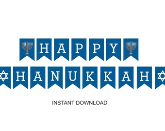 Happy Hanukkah Banner Printable / Printable Happy Hanukkah Banner / Happy Hanukkah Decorations / Hanukkah Banner / Blue Hanukkah Banner PDF