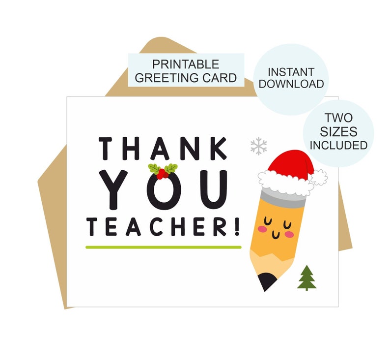 Christmas Teacher Card Printable / Christmas Teacher Appreciation Card