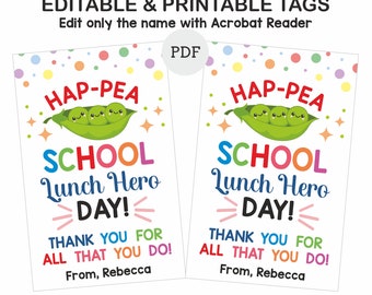 Editable School Lunch Hero Day gift tags printable / Editable School Lunch Hero day tags / School Lunch hero gift tag / Lunch hero gifts