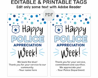Editable Police Week gift tags printable / Police appreciation week tags / Police appreciation tags / Police gifts / Police week gifts / PDF