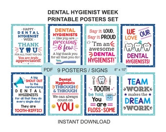 Dental Hygienist Week signs printable / Dental Hygienist gift / Dental Hygienist week posters / Dental Hygienist appreciation signs set of 9