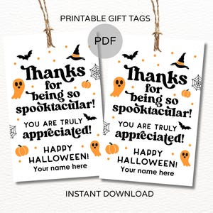 Halloween thank you tag printable / Halloween appreciation tag / Halloween appreciation gift tag / Halloween appreciation gifts Spooktacular