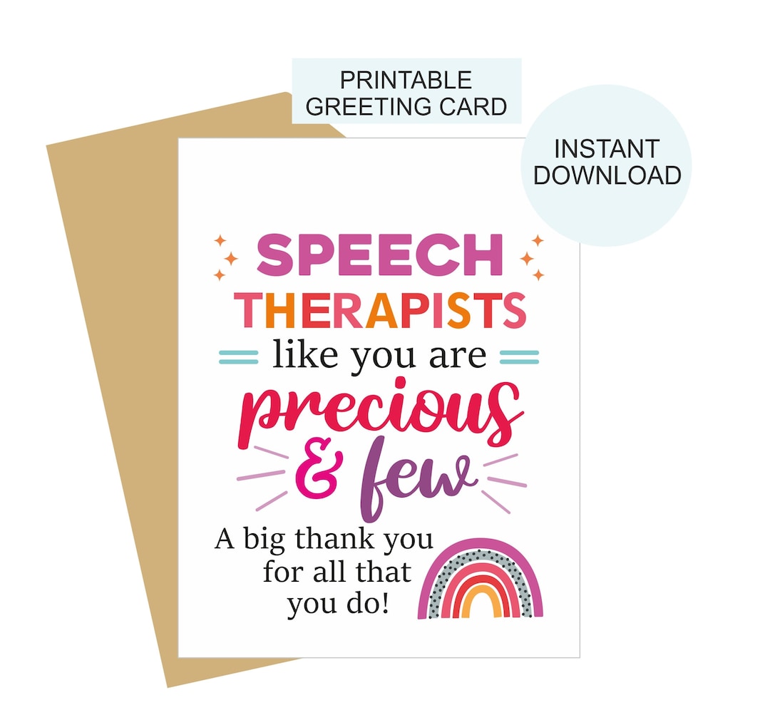 Speech Therapist Card Printable / Speech Therapist Thank You Card