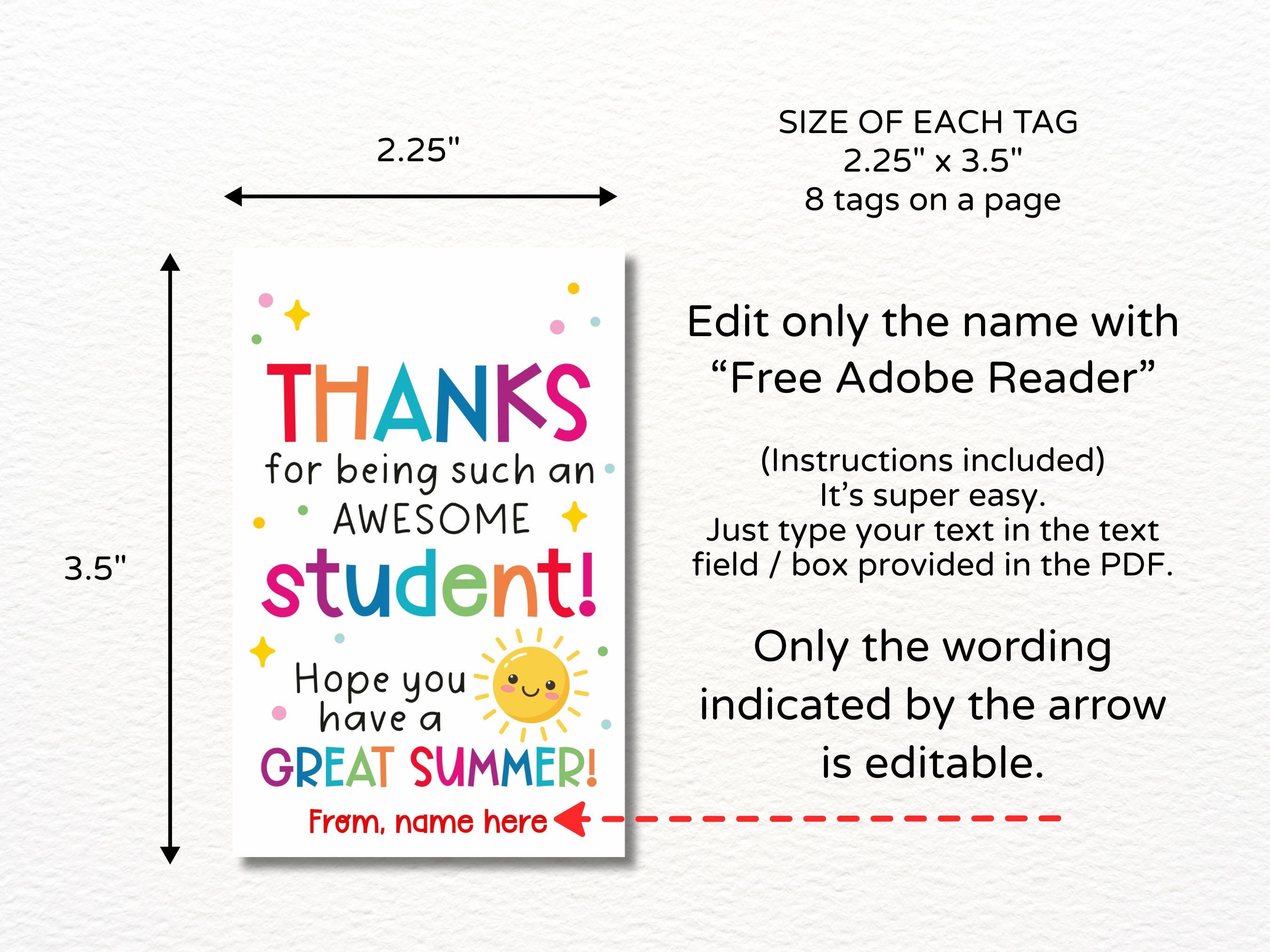 Last Day of School Student Gift Tags Printable / Summer Student Gifts ...