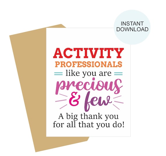Activity Professional card printable / Activity Professional appreciation card / Activity professionals week card / Printable greeting card