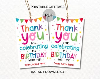 Danke dafür, dass du meinen Geburtstag mit mir feierst Anhänger / Geburtstag Geschenkanhänger / Kinder Geburtstag Geschenkanhänger