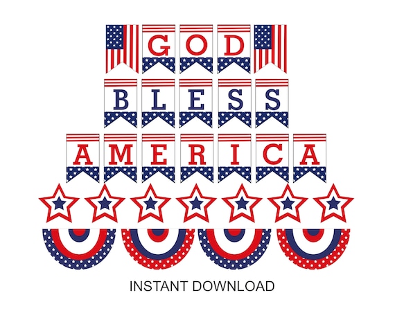 God Bless America Banner Printable / American Flag Banner / - Etsy