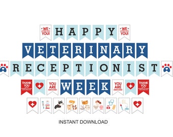 Happy Vet Receptionist Week banner printable / Veterinary Receptionist Week banner / Vet Receptionist Week gifts / Veterinary reception PDF