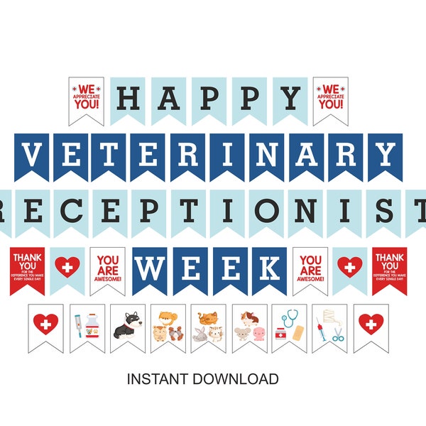 Happy Vet Receptionist Week banner printable / Veterinary Receptionist Week banner / Vet Receptionist Week gifts / Veterinary reception PDF