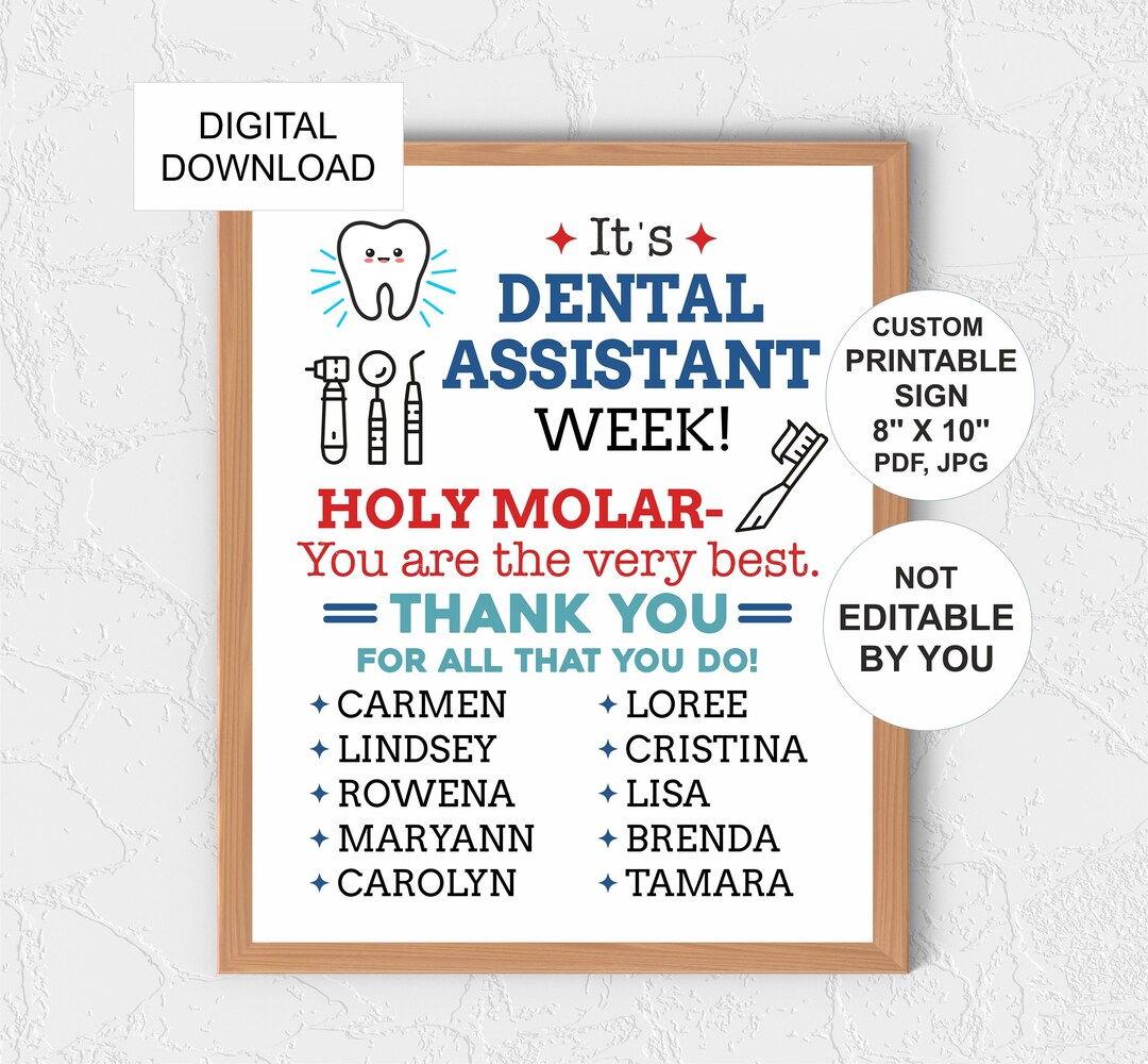 Personalised Dental Assistant Week Sign Printable / Personalized Dental