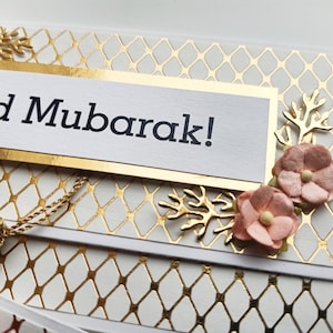 6 White and Gold Eid Cash envelopes with flowers and golden tassel / Set of 6 / Handmade Eid gift envelopes zdjęcie 6