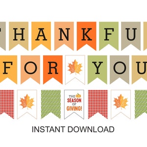 Thankful for You Banner Printable / Thankful Banner / Thankful Bunting ...