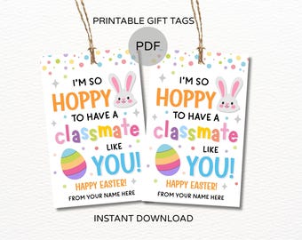 Easter classmate tags printable / Easter classmate gift tag / Hoppy to have a classmate like you tag / Easter tag class / Kids classroom tag