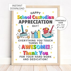 School Custodian day sign printable / School Custodian appreciation day poster / School Custodian gifts / School custodian sign poster decor