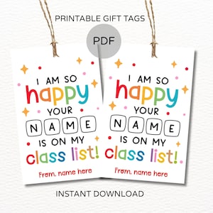 School name on my class list gift tags printable / New school year gift tags / First day of school student gift tag / Class tag from teacher