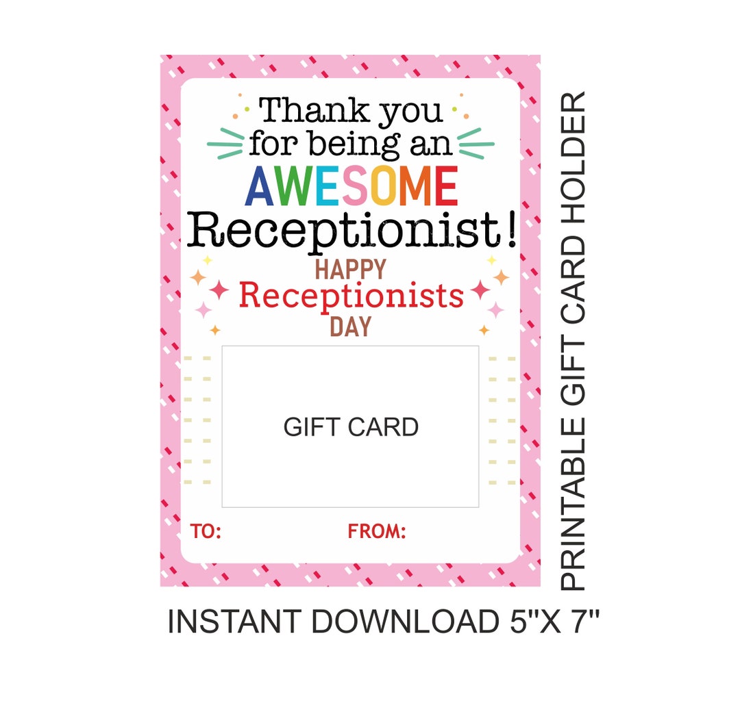 Receptionist Gift Card Holder Printable / Receptionist Day Gift Card