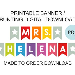 Personalized Teacher name banner printable / Custom teacher banner / Classroom banner / Custom pennant banner / Custom teacher name bunting
