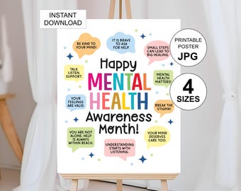 Gran cartel del mes de la salud mental / Póster del mes de la concienciación sobre la salud mental / Tablero de anuncios del mes de la salud mental / Decoraciones / 4 TAMAÑOS