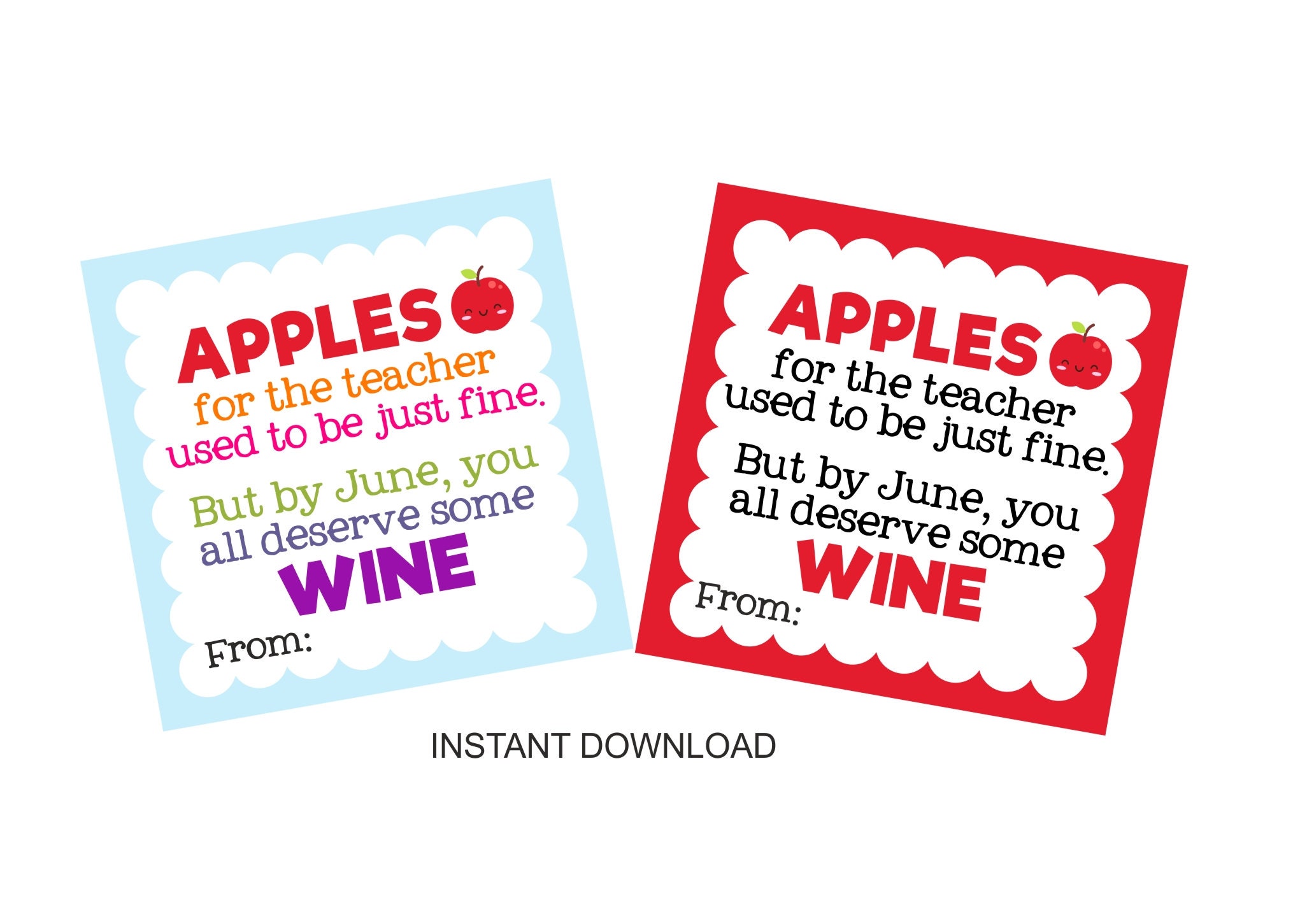 Wine bottle tags printable / Teacher appreciation tags | Etsy