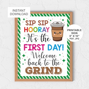 Placa de boas-vindas de volta à rotina para impressão / Placa de café para volta às aulas / Cartaz de café para o primeiro dia de aula / Placa de cafeteria para o novo ano letivo