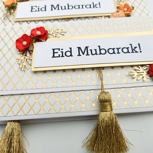 6 White and Gold Eid Cash envelopes with flowers and golden tassel / Set of 6 / Handmade Eid gift envelopes zdjęcie 2