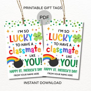 Etiketter för klasskamrater på St. Patricks dag utskrivbara / St. Patricks dag Jag har sån tur som har en klasskamrat som dig presentetikett / Presentetiketter för klassen