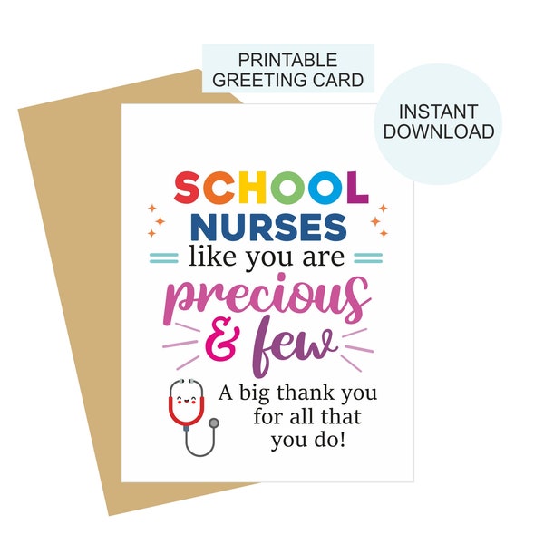 School Nurse card printable / National School Nurse Day card / School nurse gift / School Nurse appreciation School Nurse thank you card PDF