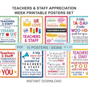Teachers and Staff Appreciation Week poster set of 10 / Teacher and Staff appreciation week signs set / Teacher appreciation week sign PDF