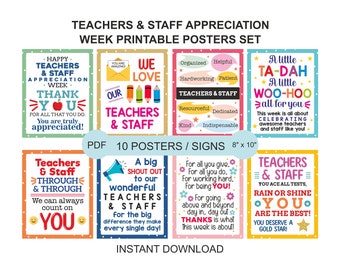 Teachers and Staff Appreciation Week poster set of 10 / Teacher and Staff appreciation week signs set / Teacher appreciation week sign PDF