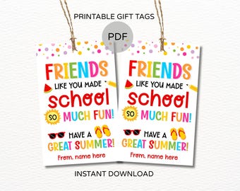 Etiquetas imprimibles para regalos de fin de curso para amigos / Etiqueta de verano para amigos / Regalos de fin de curso para amigos y compañeros de clase / Etiqueta de regalo de verano para el aula
