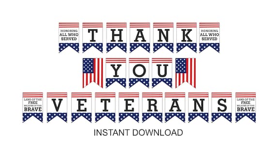 Thank you Veterans banner printable / Veterans Day banner / Veterans Day decorations / Veterans Day decor Printable Veterans Day banner PDF