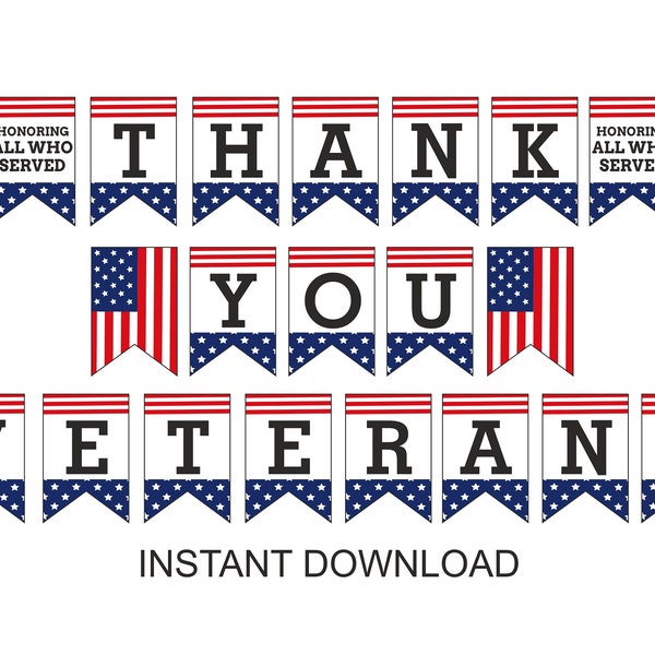Thank you Veterans banner printable / Veterans Day banner / Veterans Day decorations / Veterans Day decor Printable Veterans Day banner PDF