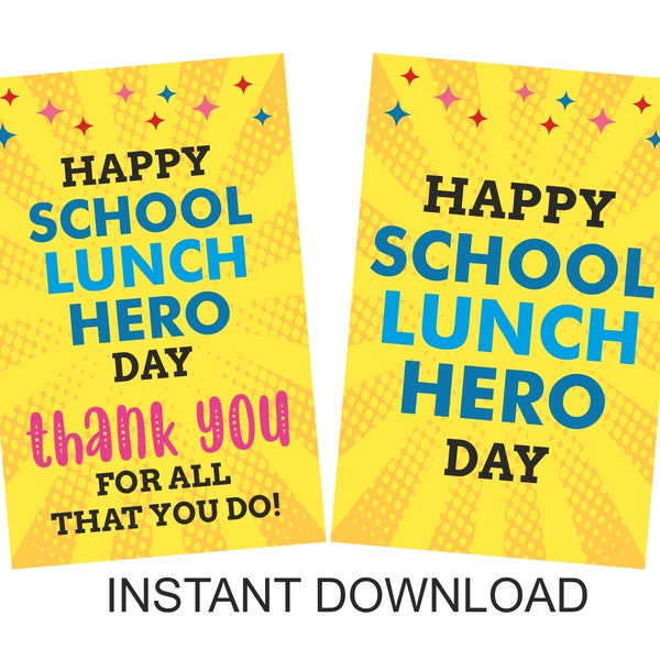 School Lunch Hero tag printable / Lunch Hero appreciation tags / School Lunch Hero gifts tag  / Lunch hero tags / 2 DESIGNS / PDF