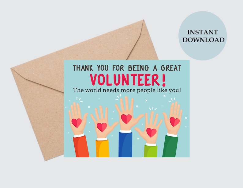 Volunteer Appreciation card printable / Volunteer thank you card Printable / Volunteer appreciation gifts / volunteer appreciation PDF image 1