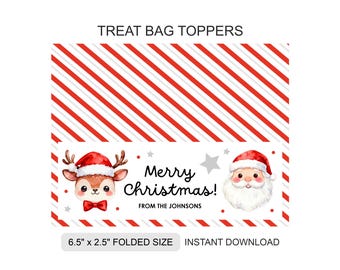 Christmas treat bag toppers printable / Christmas bag topper / Merry Christmas candy bag toppers / Santa treat bag toppers / PDF / JPG