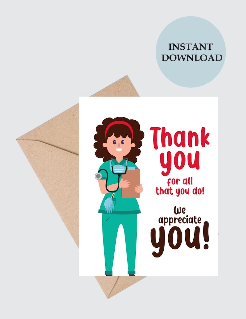 thank you card nurse nurse card printable nurse card etsy