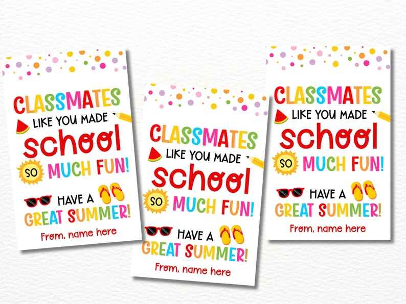 Last Day of School Classmate Gift Tags Printable / Classmate Summer Tag ...