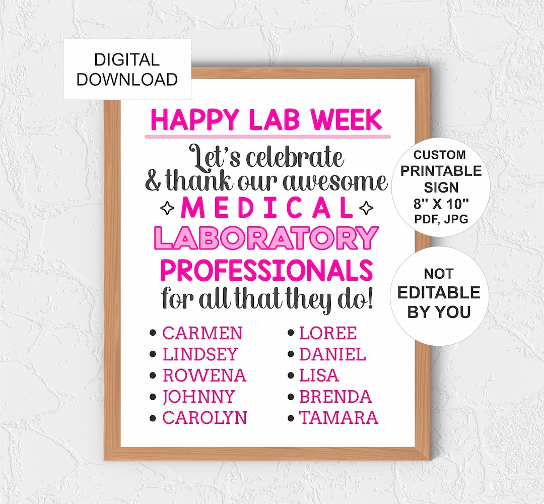 Personalised Lab Week Sign Printable / Personalised Pink Medical ...