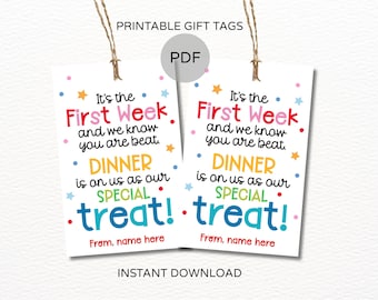 Back to school dinner tag printable / Back to school dinner is on us gift tag / First week dinner tag Teacher staff welcome back dinner tag
