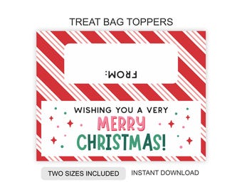 Christmas candy bag toppers printable / Christmas treat bag toppers / Merry Christmas toppers / Christmas bag toppers / 2 SIZES / PDF