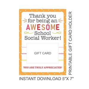 Porta-cartão-presente para assistente social escolar para impressão / Assistente social escolar / Presente de agradecimento para assistente social escolar / 5x7 / PDF