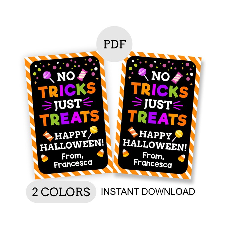 Editable Halloween Gift Tags Printable / No Tricks Just Treats Tag ...