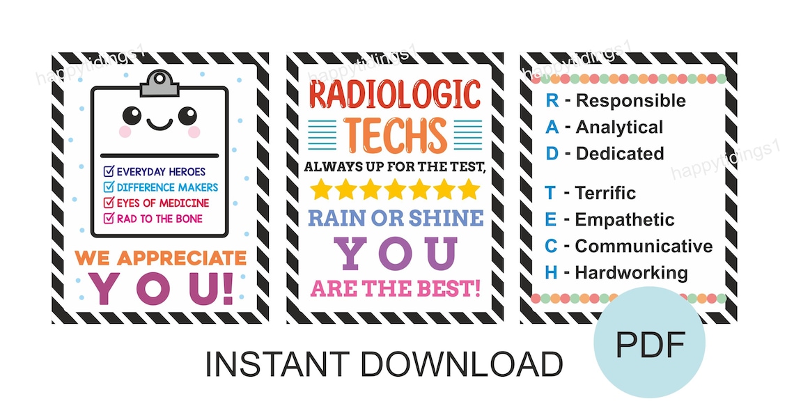 Tech Week Printable Labels Rad Tech Week Posters Printable / 5 Radiologic Tech Week Signs / Rad ...