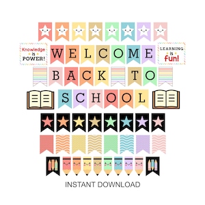 Back to school banner printable / Back to School bulletin board pastel decor / Welcome back to school classroom decorations / PDF