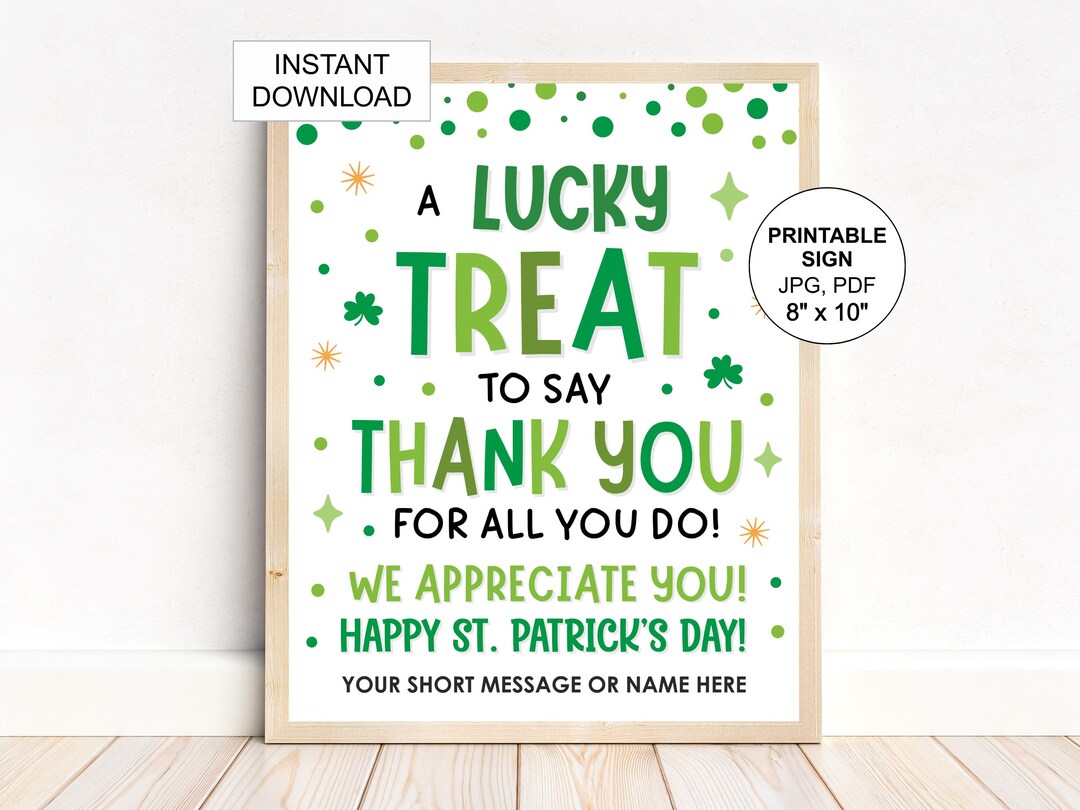 Editable St Patricks Day Treat Sign Printable / St Patricks Day Thank ...
