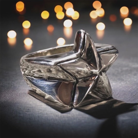NAUTICAL STAR Sterling Silver Ring - Skull Ring - Biker Ring - Statement Ring - Silver Skull - Bad Ass Ring - Mens Ring