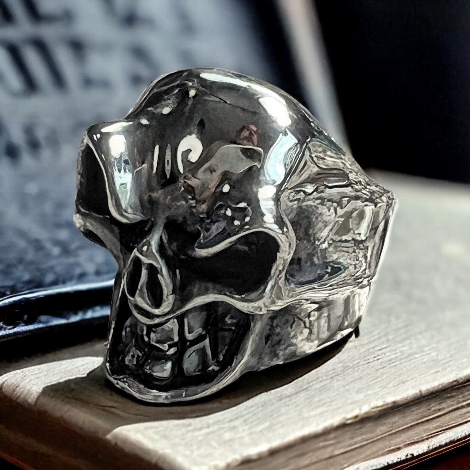 MINI SINISTER Sterling Silver Skull Ring Skull Ring Biker Ring