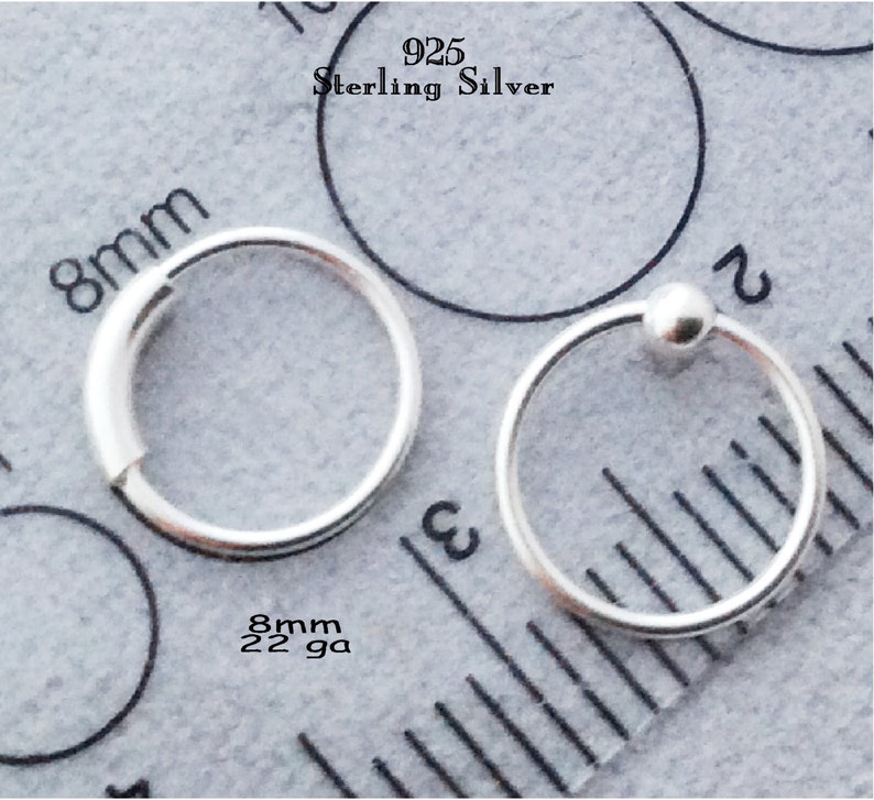 DIY add beads 22gauge Nose Ring Set,Sterling Silver two piece set Captive ball /& captive ring hoop cartilage piercing